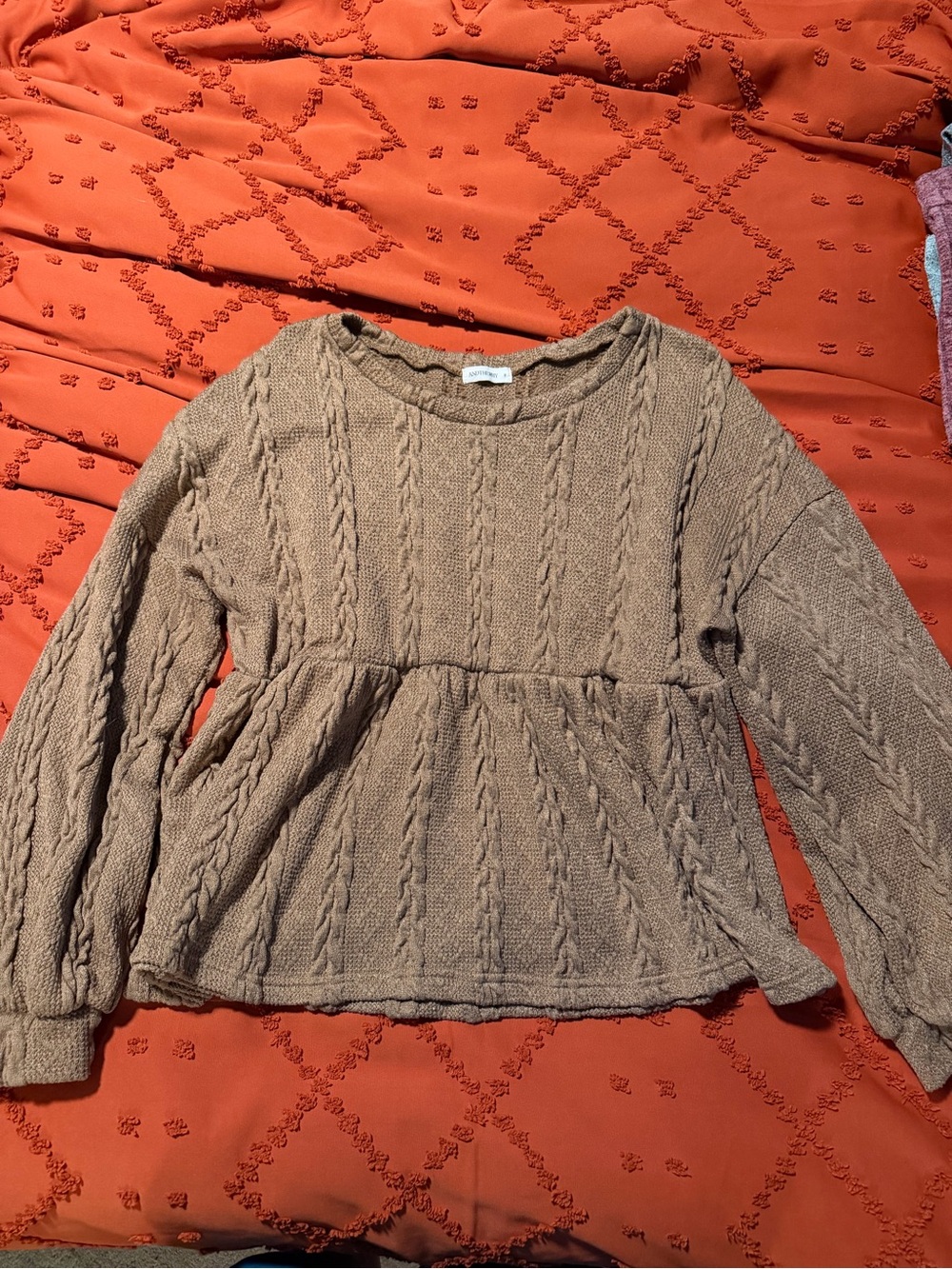 Cable-Knit Peplum Sweater in Taupe — Women's Scoop Neck